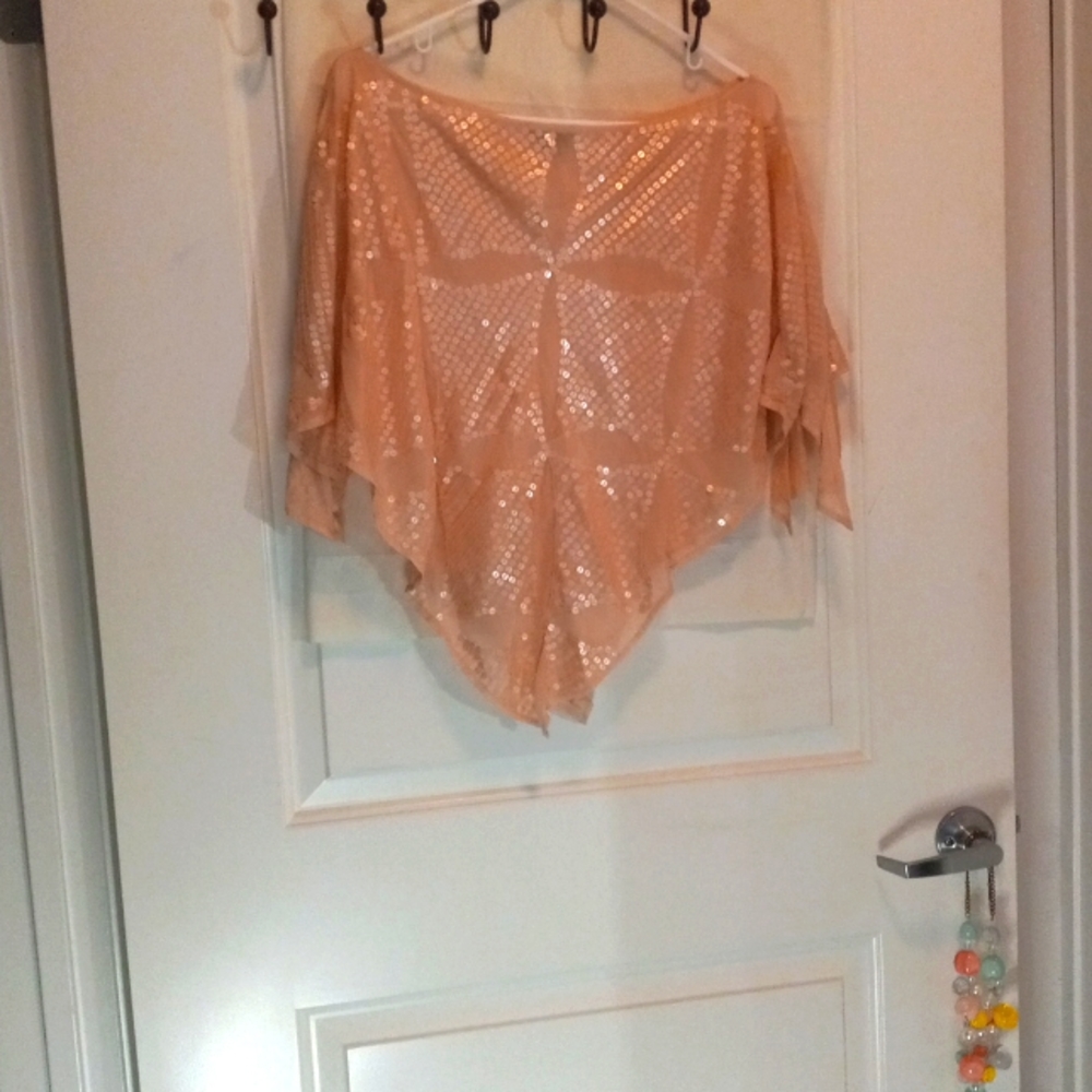 Moda International 100% silk sequin pullover shawl, with open shoulder